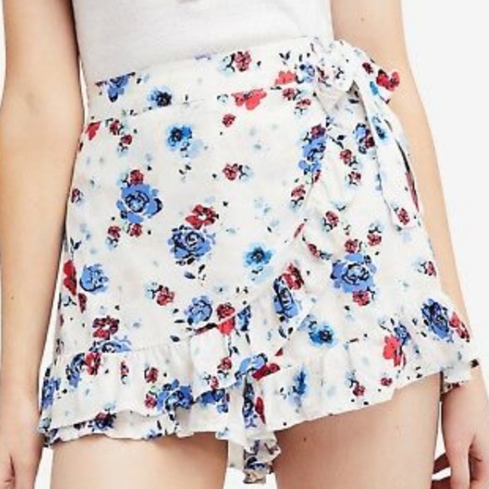 FREE PEOPLE Flirty Floral Skort with Ruffles